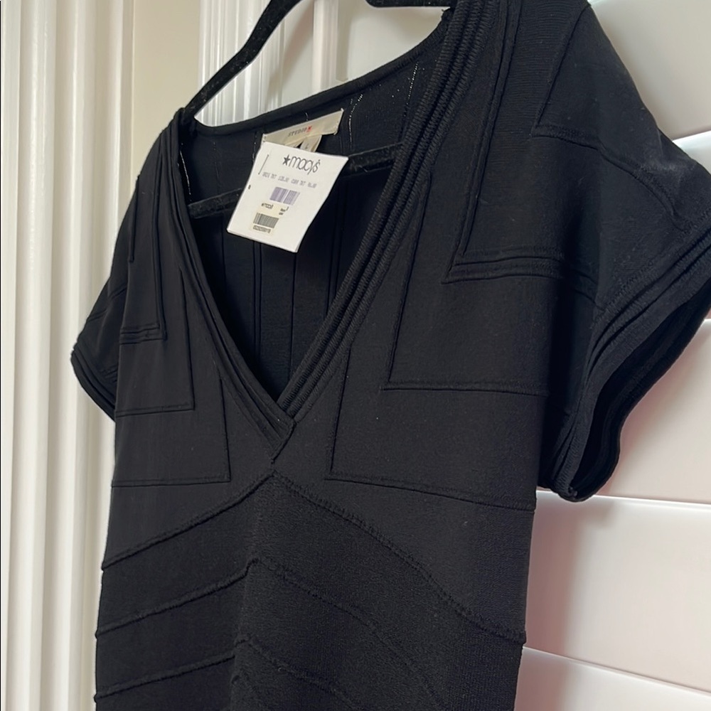 Macy's Black Sheath Mini Dress Crew Neck Short Sleeve